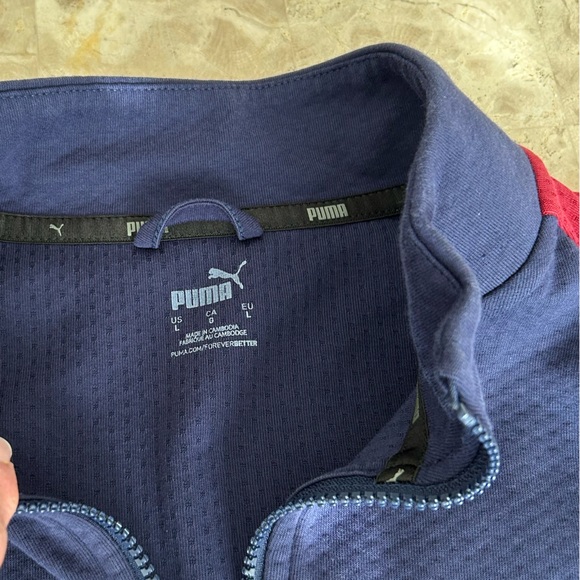 Puma Mens Zip Up Lightweight Athletic Jacket Blue/ Maroon Stripe Down Arm Size L - Picture 2 of 7